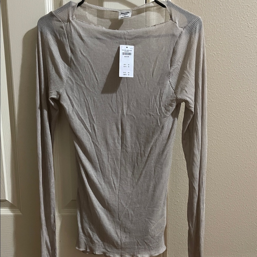 Abercrombie Long-Sleeve Sheer Rib Slash Top - Picture 2 of 3